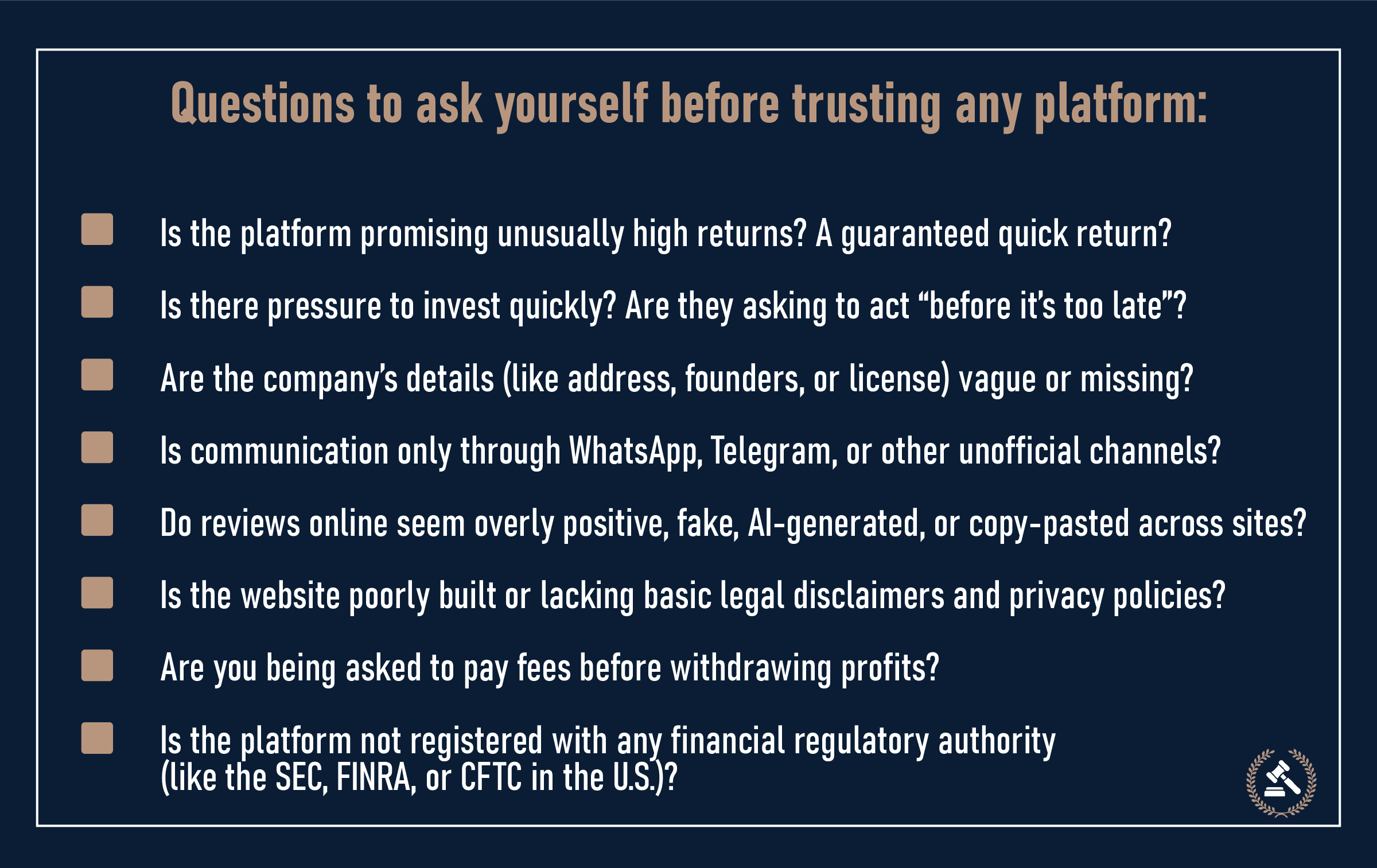 investment scam red flag checklist